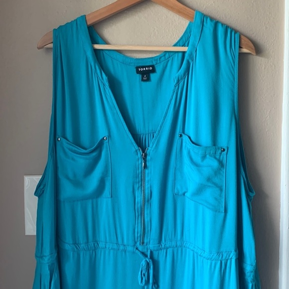 torrid Dresses & Skirts - TORRID Aqua Sleeveless Beach Babydoll Utility Dress